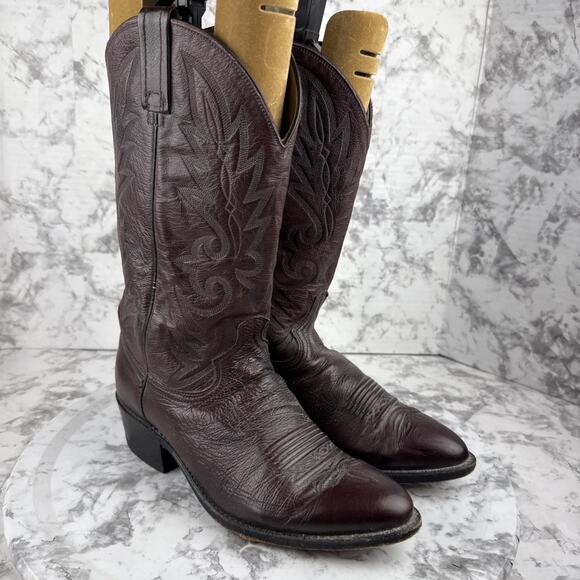 Dan Post Mens Mignon Western Round Toe Cowboy Boots Size 9.5 Burgundy Leather - Picture 1 of 8